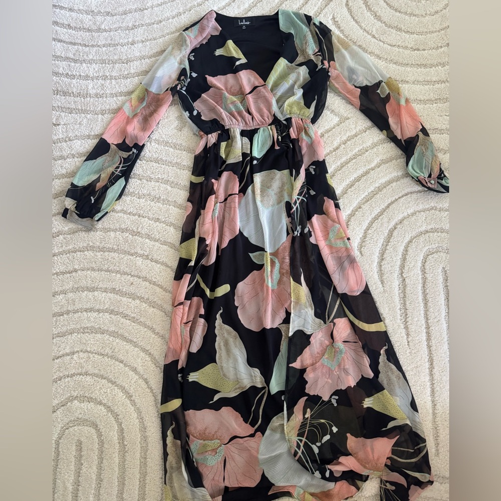 Lulu's Pink Long Sleeve V-Neck Sundress